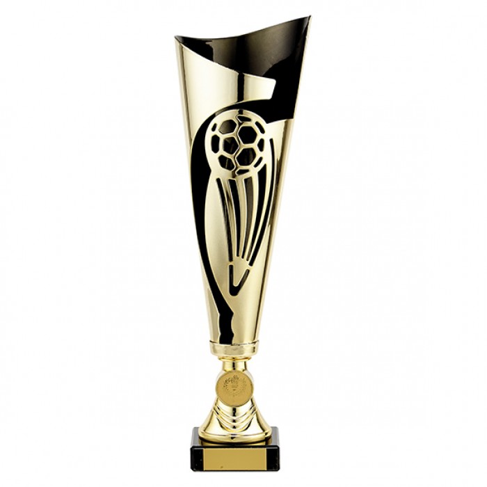 BLACK/GOLD LASER CUT FOOTBALL METAL CUPS  - AVAILABLE IN 3 SIZES (32.5CM - 36CM)